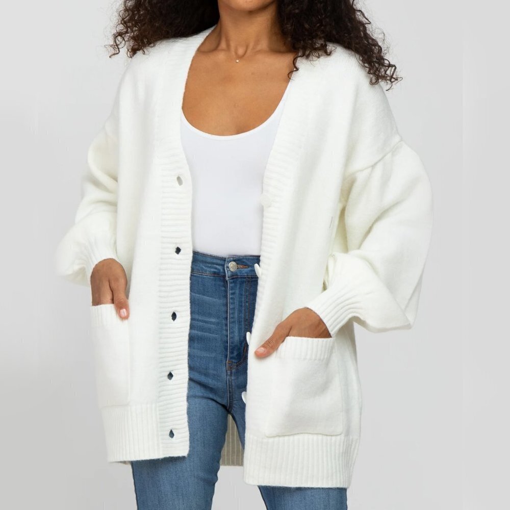 ee:some Puff Sleeve Pocket Cardigan